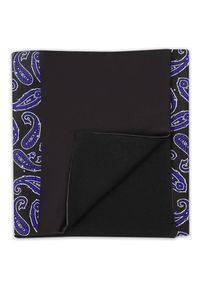 Adam Collection - Elegancki czarny szal do płaszcza w granatowy wzór - paisley L26. Kolor: czarny, wielokolorowy, niebieski. Materiał: wiskoza, tkanina. Wzór: paisley. Styl: elegancki #1