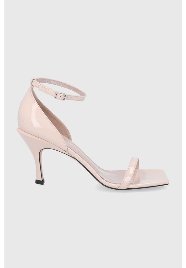 Hugo Sandały skórzane Tonic Sandal 85-P. Zapięcie: klamry. Kolor: beżowy. Materiał: skóra. Obcas: na obcasie. Wysokość obcasa: średni