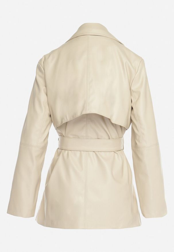 Born2be - Jasnobeżowa Kurtka Płaszcz z Ekoskóry Taliowana z Paskiem Pilvia. Kolor: beżowy