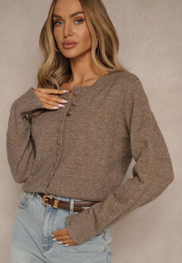 Renee - Beżowy Rozpinany Kardigan z Wełną Kornelira. Okazja: na co dzień. Kolor: beżowy. Materiał: wełna. Styl: casual, elegancki