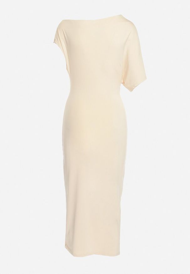 Born2be - Beżowa Asymetryczna Sukienka Midi o Dopasowanym Fasonie Tivalle. Kolor: beżowy. Typ sukienki: asymetryczne. Długość: midi