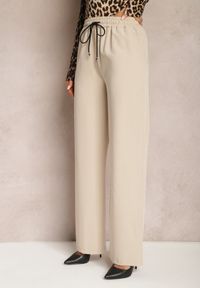 Renee - Beżowe Klasyczne Spodnie z Gumką w Pasie i Sznurkiem Celarstia. Kolor: beżowy. Styl: klasyczny #5