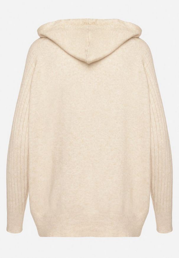 Born2be - Beżowy Sweter z Kapturem i Kieszenią z Domieszką Kaszmiru Neriele. Okazja: na co dzień. Typ kołnierza: kaptur. Kolor: beżowy. Materiał: kaszmir. Wzór: aplikacja. Styl: casual