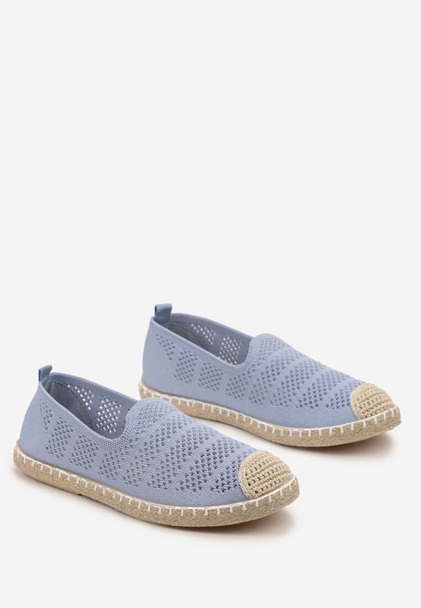 Born2be - Niebieskie Espadryle z Ażurowej Siateczki Ozdobione Plecionką Lanivesa. Okazja: na spacer. Kolor: niebieski. Materiał: materiał. Wzór: aplikacja, ażurowy. Sezon: lato, wiosna