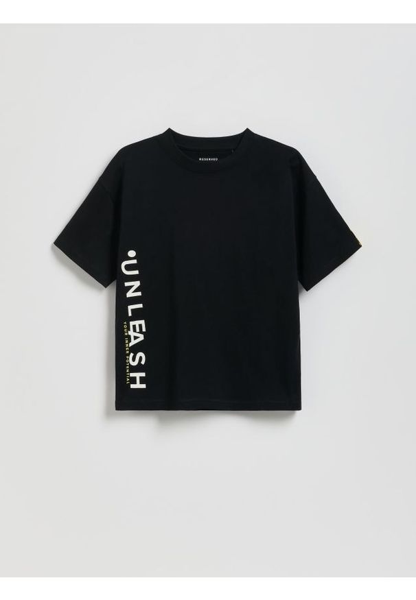 Reserved - Bawełniany t-shirt - czarny. Kolor: czarny. Materiał: bawełna