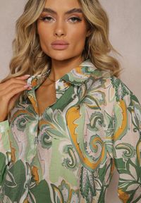 Renee - Zielona Klasyczna Koszula w Abstrakcyjny Print Hastar. Okazja: na co dzień. Kolor: zielony. Materiał: jeans. Długość rękawa: długi rękaw. Długość: długie. Wzór: nadruk. Styl: klasyczny #4