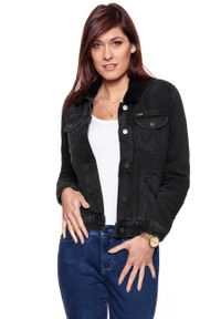 Wrangler - DAMSKA KURTKA JEANSOWA WRANGLER DENIM SHERPA JACKET ALL BLACK W402UD899. Materiał: jeans, denim. Wzór: jednolity #9