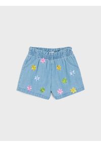 Sinsay - Szorty jeansowe z haftowanymi kwiatkami - niebieski. Kolor: niebieski. Materiał: jeans. Wzór: kwiaty, haft #1