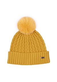 Wittchen - Damska czapka o splocie w drobny wzór żółta. Kolor: żółty. Materiał: wiskoza. Wzór: ze splotem. Sezon: jesień, zima. Styl: elegancki