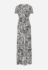 Born2be - Czarno-Biały Kombinezon o Kopertowym Kroju z Szerokimi Nogawkami Saramla. Kolor: czarny. Materiał: skóra. Styl: elegancki, sportowy, klasyczny #3