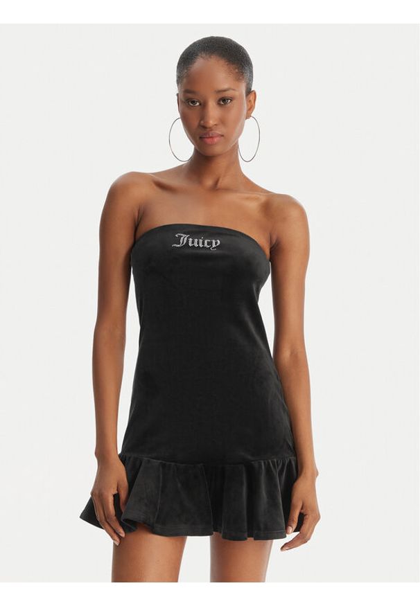 Juicy Couture Sukienka codzienna Ruffle JCWED126311 Czarny Slim Fit. Okazja: na co dzień. Kolor: czarny. Materiał: welur. Typ sukienki: proste. Styl: casual