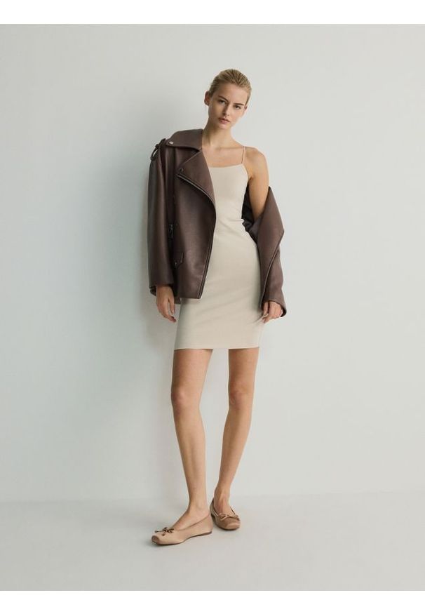 Reserved - Sukienka mini - kremowy. Kolor: kremowy. Materiał: bawełna. Długość: mini
