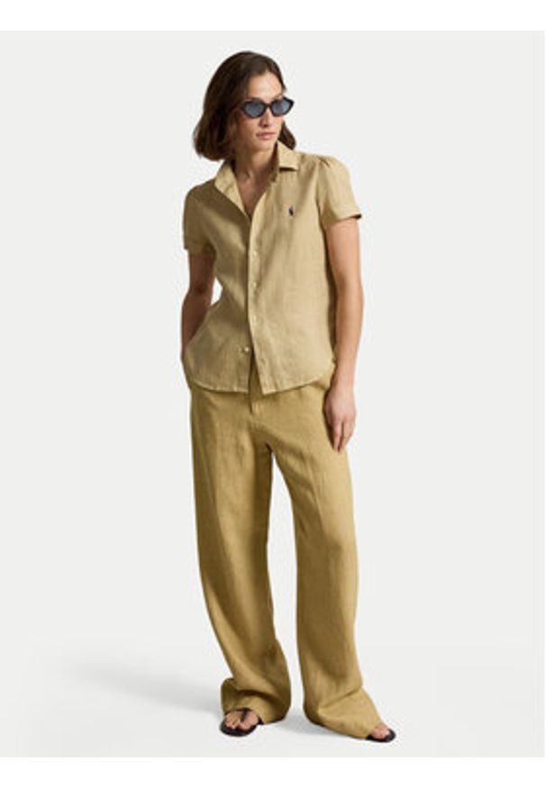 Polo Ralph Lauren Koszula 211973366507 Beżowy Regular Fit. Typ kołnierza: polo. Kolor: beżowy. Materiał: len