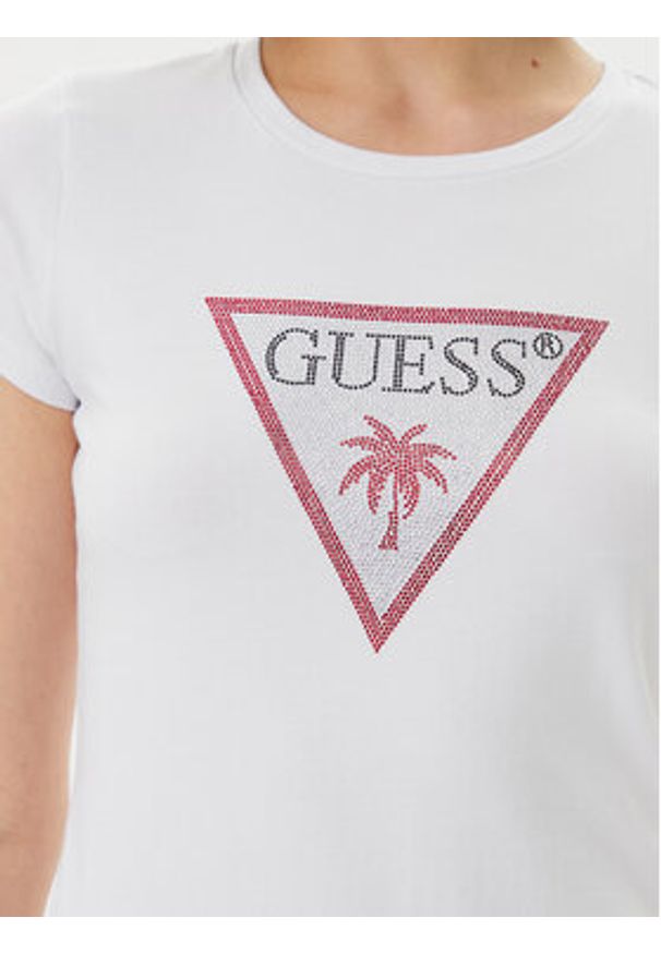 Guess T-Shirt E5GI08 J1314 Biały Slim Fit. Kolor: biały. Materiał: bawełna