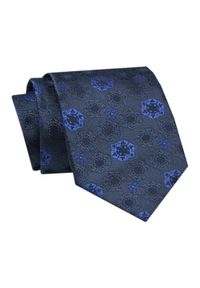 Alties - Krawat - ALTIES - Niebieskie Kwiaty na Granatowym Tle. Kolor: niebieski. Materiał: tkanina. Wzór: kwiaty. Styl: elegancki, wizytowy #1