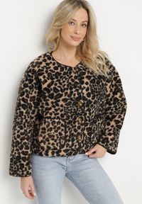 Born2be - Brązowa Panterkowa Futrzana Kurtka z Kieszeniami Sewilaine. Okazja: na co dzień. Kolor: brązowy. Materiał: futro. Styl: casual, elegancki #2