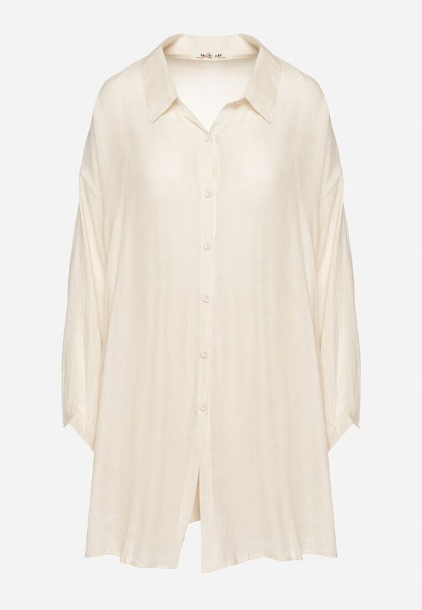 Born2be - Beżowy Komplet Koszula z Długim Rękawem Szorty Tordia. Kolor: beżowy. Materiał: bawełna