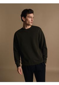 Reserved - Bawełniana bluza oversize - ciemnozielony. Kolor: zielony. Materiał: bawełna