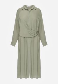 Born2be - Zielona Wiskozowa Sukienka Koszulowa z Marszczeniem i Guzikiem w Talii Lennatha. Okazja: na co dzień. Kolor: zielony. Materiał: wiskoza. Typ sukienki: koszulowe. Styl: casual, elegancki, klasyczny #2