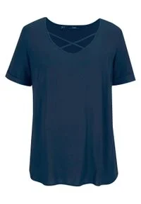 Bluzka shirtowa z przyjaznej dla środowiska wiskozy bonprix ciemnoniebieski. Kolor: niebieski. Materiał: wiskoza #1