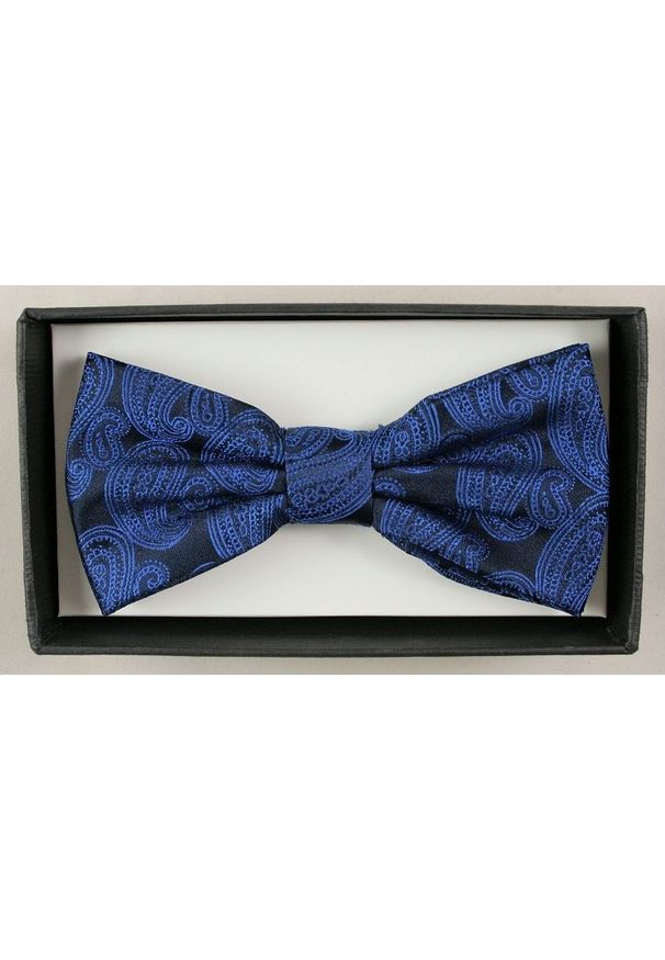 Modna Mucha Męska - Alties - Granat z Niebieskim Wzorem Paisley. Kolor: niebieski. Wzór: paisley. Styl: sportowy, elegancki