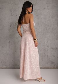 Renee - Różowy Letni Komplet z Dodatkiem Wiskozy Wiązany Top Typu Halter i Spónica Eimios. Kolor: różowy. Materiał: wiskoza #4