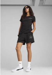 Puma - Damska koszulka ESS SCRIPT PUMA Black. Kolor: czarny. Wzór: haft