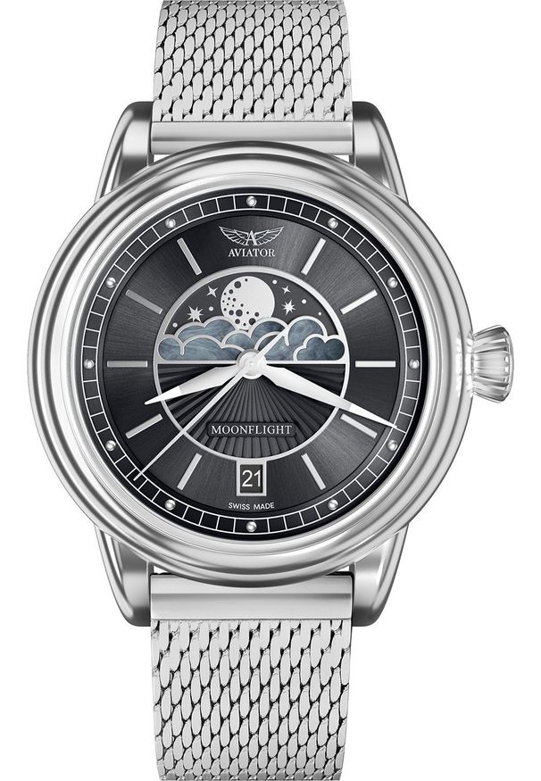 AVIATOR - Zegarek Aviator Zegarek damski Aviator V.1.33.0.252.5 srebrny. Kolor: srebrny