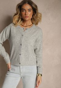Renee - Szary Klasyczny Kardigan z Zaokrąglonym Dekoltem Reonira. Okazja: na co dzień. Kolor: szary. Materiał: jeans. Styl: klasyczny #5