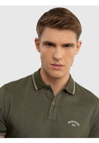 Big-Star - Koszulka męska polo khaki Harrison 303. Typ kołnierza: polo. Kolor: zielony. Materiał: jeans, materiał. Wzór: haft #4
