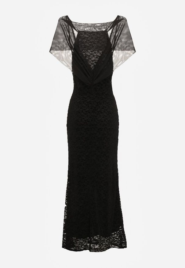 Born2be - Czarna Asymetryczna Sukienka z Falbaną Nawedina. Kolor: czarny. Materiał: poliester. Typ sukienki: asymetryczne