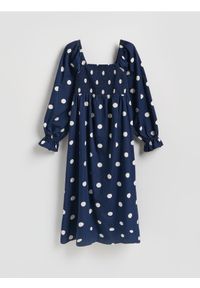 Reserved - Bawełniana sukienka w groszki - granatowy. Kolor: niebieski. Materiał: bawełna. Wzór: grochy #1
