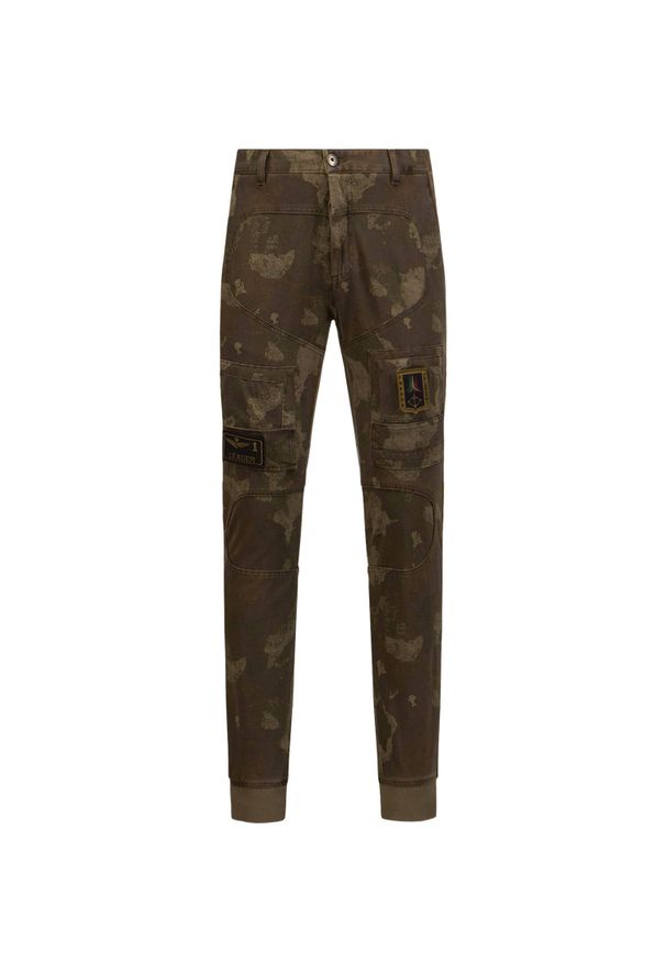Aeronautica Militare - Spodnie AERONAUTICA MILITARE. Okazja: na co dzień. Kolor: brązowy, zielony, wielokolorowy. Materiał: bawełna, materiał. Wzór: aplikacja, moro. Styl: casual, militarny