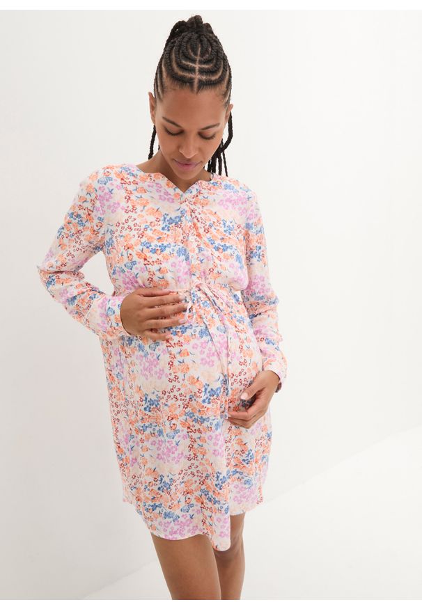 bonprix - Sukienka ciążowa i do karmienia, ze zrównoważonej wiskozy. Kolekcja: moda ciążowa. Kolor: biały. Materiał: wiskoza. Wzór: kwiaty
