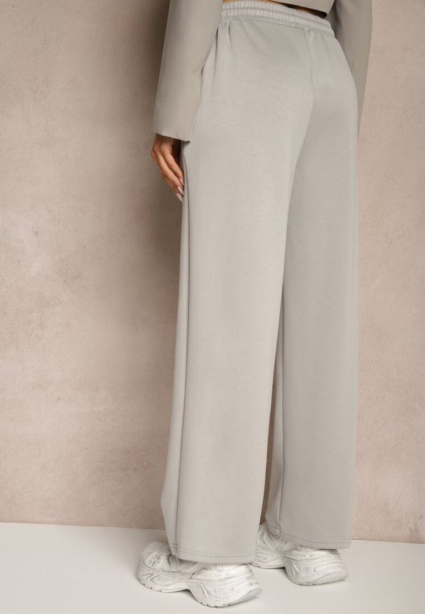 Renee - Szare Spodnie z Dodatkiem Wiskozy Dresowe High Waist Ellanoria. Okazja: na co dzień. Stan: podwyższony. Kolor: szary. Materiał: wiskoza, dresówka. Styl: casual