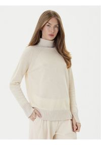 TwinSet - TWINSET Golf 252TP3582 Beżowy Loose Fit. Typ kołnierza: golf. Kolor: beżowy. Materiał: wełna