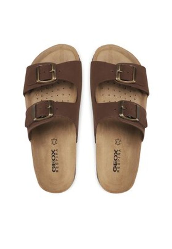 Geox Klapki D Brionia D35LSL00032C6009 Brązowy. Kolor: brązowy. Materiał: skóra, nubuk