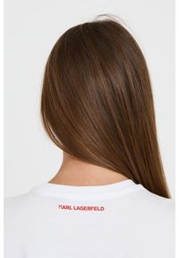 Karl Lagerfeld - KARL LAGERFELD Biały t-shirt ikonik lny. Kolor: czerwony. Materiał: len #4