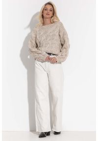 Fobya - Sweter z Plecionym warkoczem - Beżowy. Kolor: beżowy. Materiał: wełna, poliakryl