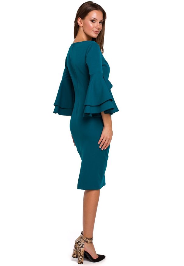 Makover - Elegancka sukienka midi z ozdobnymi rękawami. Typ sukienki: ołówkowe. Styl: elegancki. Długość: midi