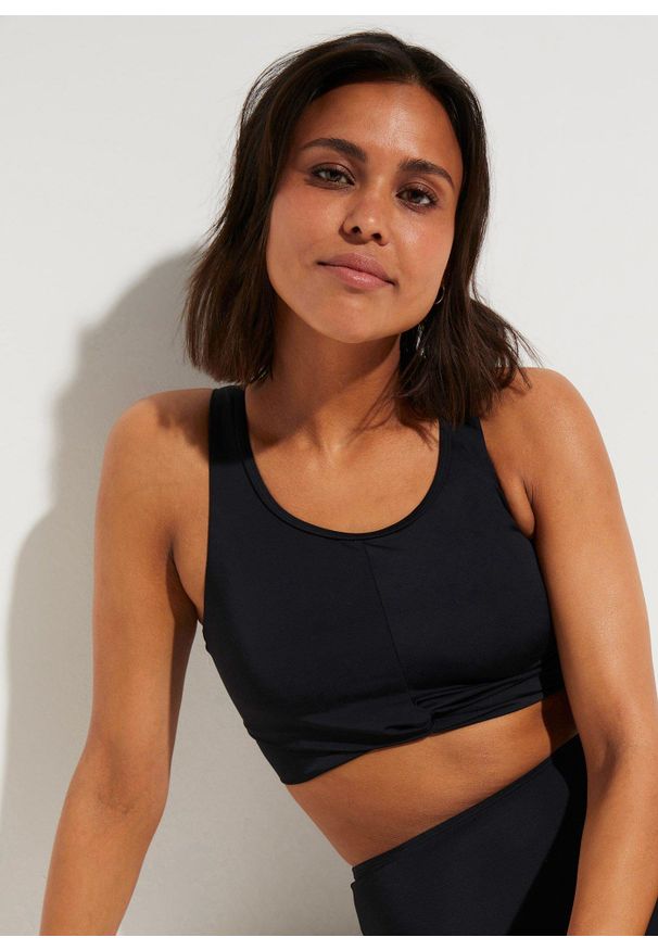 bonprix - Bikini bustier (2 części). Kolor: czarny. Materiał: poliamid. Wzór: nadruk