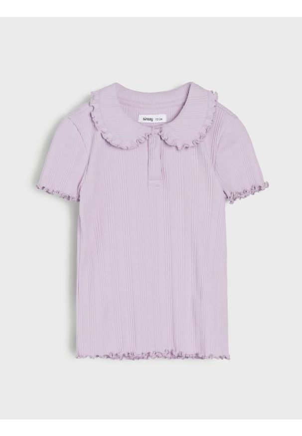 Sinsay - Bawełniana bluzka z kołnierzykiem - niebieski. Kolor: niebieski. Materiał: bawełna