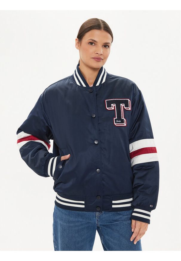 Tommy Jeans Kurtka bomber Letterman DW0DW18306 Granatowy Relaxed Fit. Kolor: niebieski. Materiał: syntetyk