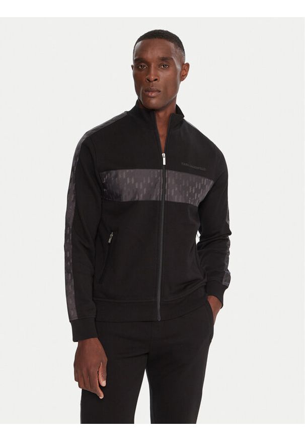 Karl Lagerfeld - KARL LAGERFELD Bluza 705035 554910 Czarny Regular Fit. Typ kołnierza: dekolt w karo. Kolor: czarny. Materiał: bawełna