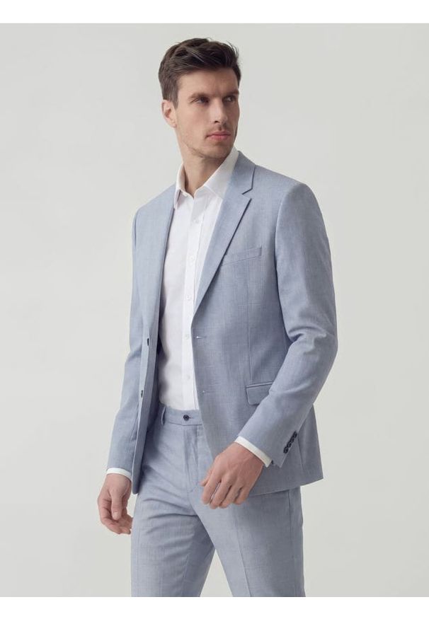 Reserved - Marynarka slim fit w kratę - jasnoniebieski. Kolor: niebieski. Materiał: wiskoza, tkanina
