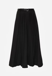 Renee - Czarna Rozkloszowana Spódnica z Wiskozy z Dodatkowym Paskiem z Klamrą Lowedina. Kolor: czarny. Materiał: wiskoza #4