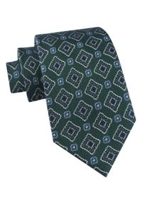 Jedwabny Krawat Męski - His Story - Zielony, Geometryczny Wzór. Kolor: zielony. Materiał: jedwab. Wzór: geometria. Styl: klasyczny, elegancki