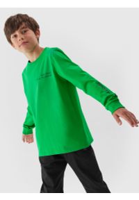 4f - Longsleeve z nadrukiem chłopięcy. Kolor: zielony. Materiał: bawełna. Długość rękawa: długi rękaw. Wzór: nadruk