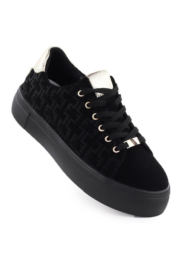 Skórzane półbuty damskie sneakersy na platformie czarne Filippo DP6850. Kolor: czarny. Materiał: skóra. Obcas: na platformie