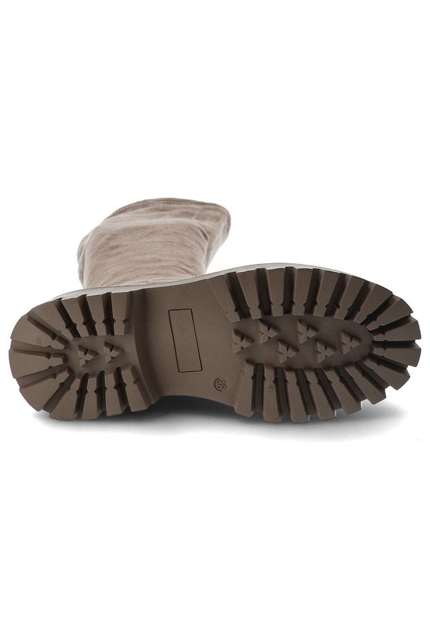 Big-Star - Beżowe Kozaki Big Star Ocieplane Obuwie Damskie. Wysokość cholewki: przed kolano. Kolor: beżowy. Materiał: materiał. Szerokość cholewki: normalna. Wzór: jednolity. Styl: elegancki, klasyczny, wizytowy